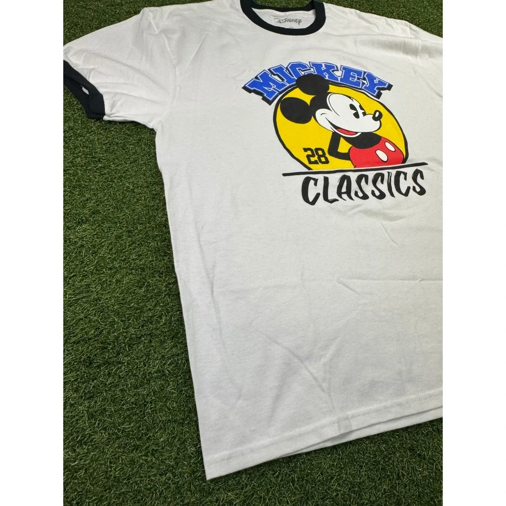 Disney Mickey Mouse Classics Ringer T-Shirt White Navy Blue XL Retro Graphic Tee